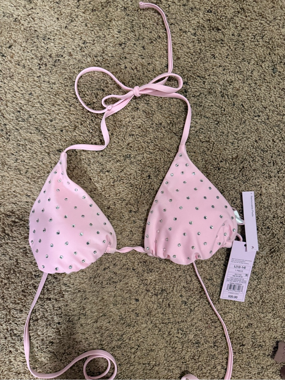 wild fable Light Pink Rhinestone Triangle Bikini Top